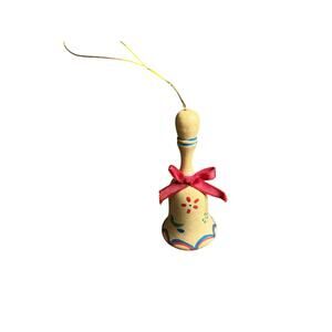 Vintage Russ Hand Painted Wooden Bell 4in Christmas Ornament